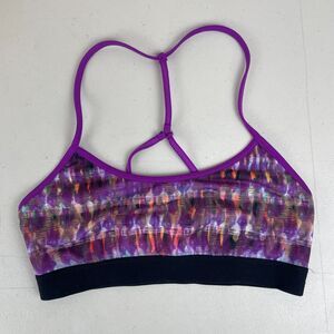Alo Racerback Sports Bra Womens XS Purple Low Impact Tie Dye Pattern Yoga Hiking